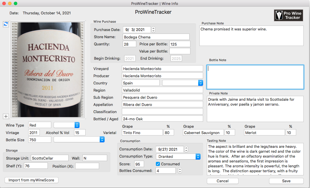 Wine Cellar Tracker Wine Information